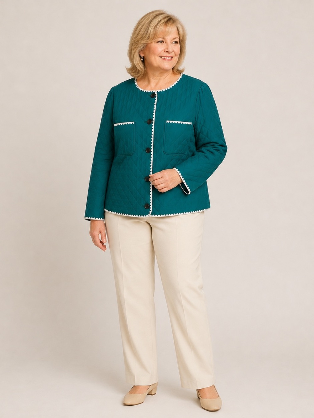 Talbots 1X Teal Quilted Jacket Scalloped Trim NWT
